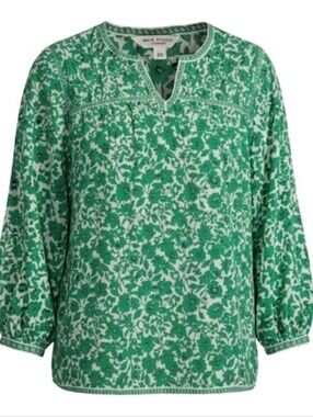 Max Studio London Women's Green Floral Peasant Blouse, Size 2X - Boho...